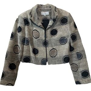 Emil Rutenberg Cropped Polka Dot Circle Striped Zip Jacket Beige Gray Size Small